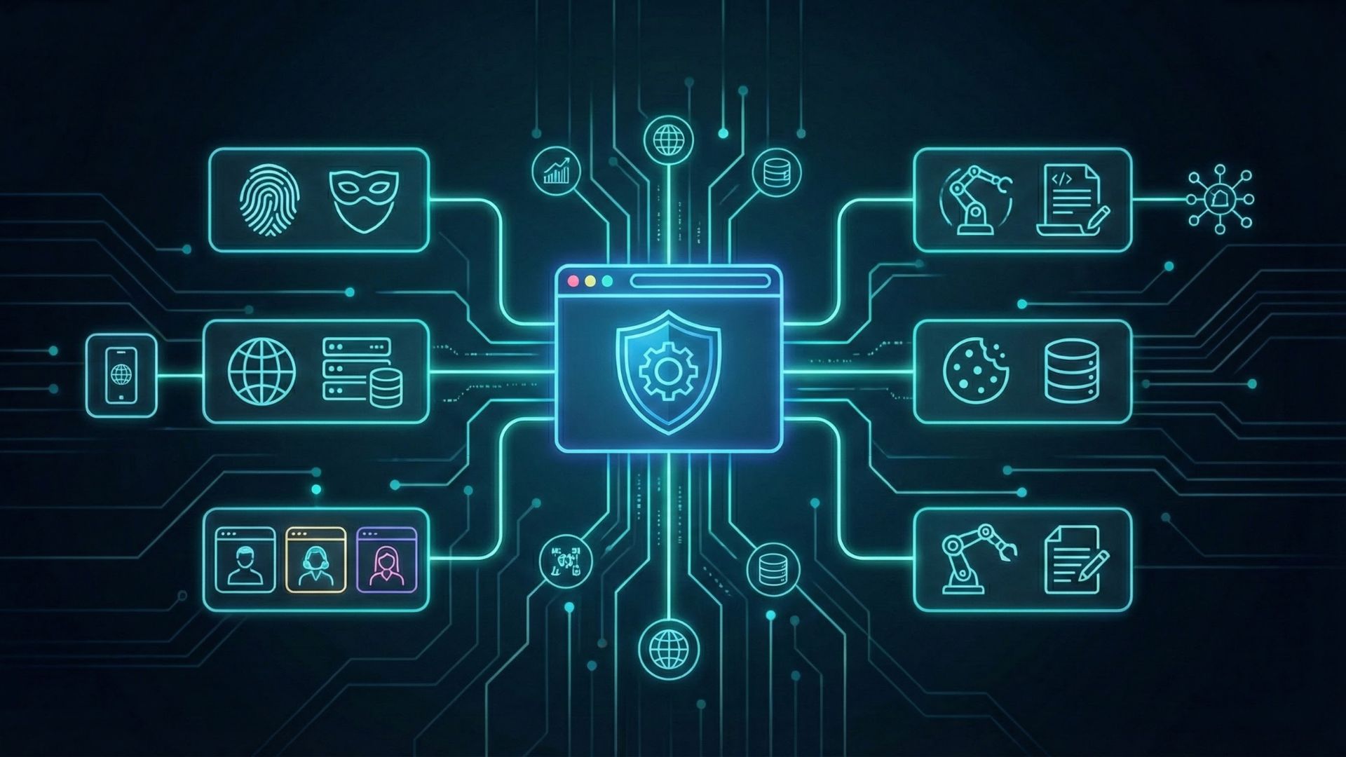 Digital identity fingerprints and browser security visualization.